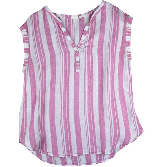 Gap Pink Linen Shirt Nautical Striped Spring Summer Resortwear Sleeveless Sz M - Picture 4 of 8